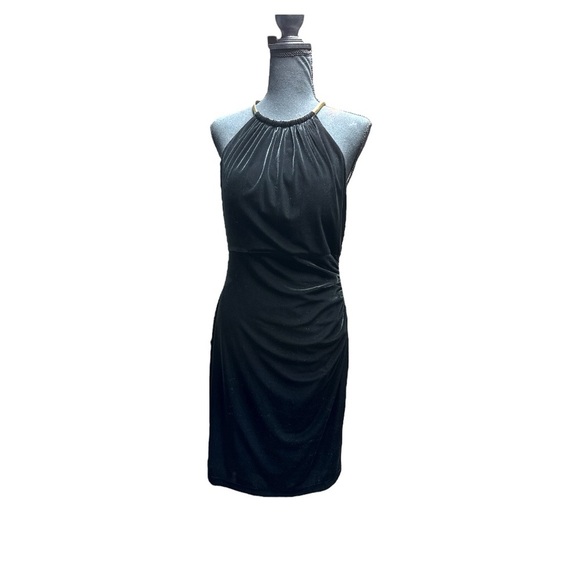 Eliza J Black Velvet  Ruched Halter Mini Dress - Picture 1 of 11